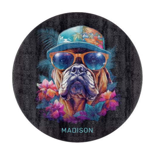 Planche À Découper Nom personnalisé Tropical Vacances Chien (Devant)