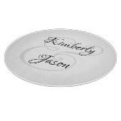 Planche À Découper Noms de lui et d'elle en script noir et gris (Coin)