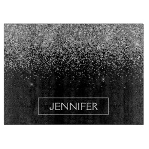 Planche À Découper Noms de monogramme girly paillettes noir argenté