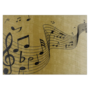 Planche À Découper Notes de musique dorées brossées