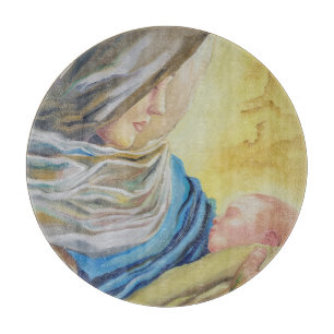 Planche À Découper Notre Dame du Silence tenant le bébé Jésus