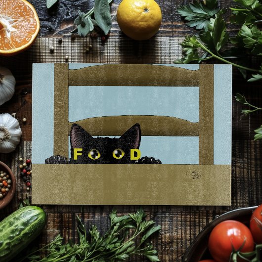 Planche À Découper Nourriture pour chat noir humour drôle de chat aff