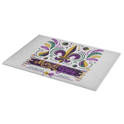Planche À Découper Nouvelle-Orléans Mardi Gras jaune violet vert (Coin)