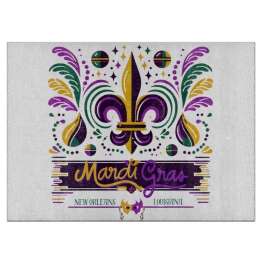 Planche À Découper Nouvelle-Orléans Mardi Gras jaune violet vert (Devant)