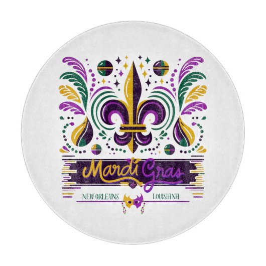 Planche À Découper Nouvelle-Orléans Mardi Gras jaune violet vert (Devant)