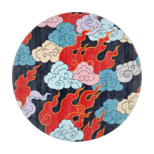 Planche À Découper Nuages, flammes : Motif Vintage noir.