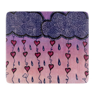 Planche À Découper Nuages mignons, coeurs et gouttes de pluie