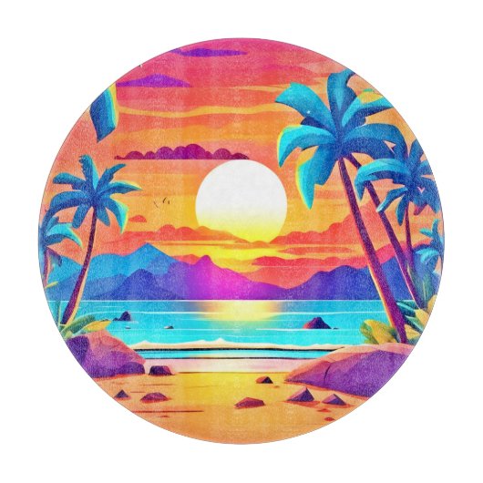 Planche À Découper Oasis tropicale du coucher de soleil (Devant)
