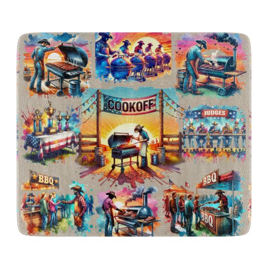 Planche À Découper Occidental Cowboy BBQ Scènes de Cookoff 1 (Devant)