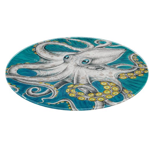 Planche À Découper Octopus Tentacles encre turquoise verte (Coin)
