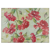 Planche À Découper Oeillets rouges sur le vert avec des papillons (Devant)