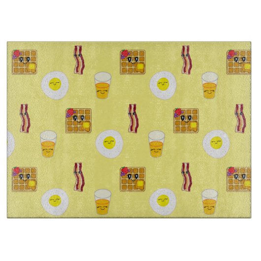 Planche À Découper Oeufs frits, bacon, gaufres et jus d'orange (Devant)