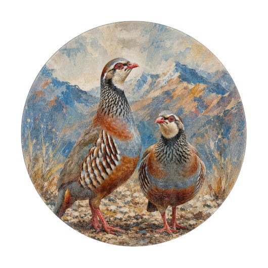 Planche À Découper Œuvre d'art de couple de perdrix chukar (Devant)