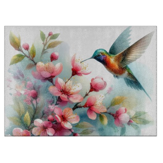 Planche À Découper OEuvre florale/printanière de colibri (Devant)