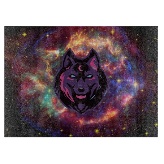 Planche À Découper Oeuvre graphique Wolf, Arrière - plan cosmique vio (Devant)