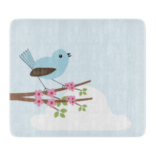 Planche À Découper Oiseau bleu dans l'arbre en fleurs