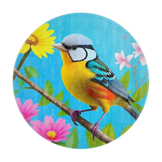 Planche À Découper Oiseau chanteur vibrant perché sur une branche fle (Devant)