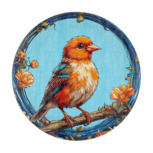 Planche À Découper Oiseau coloré avec cadre floral