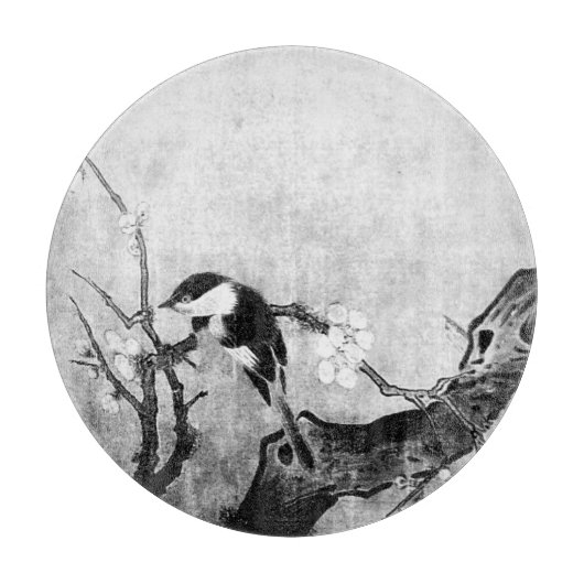 Planche À Découper OISEAU DE PRINTEMPS ET FLEURS ARBRE gris noir blan (Devant)