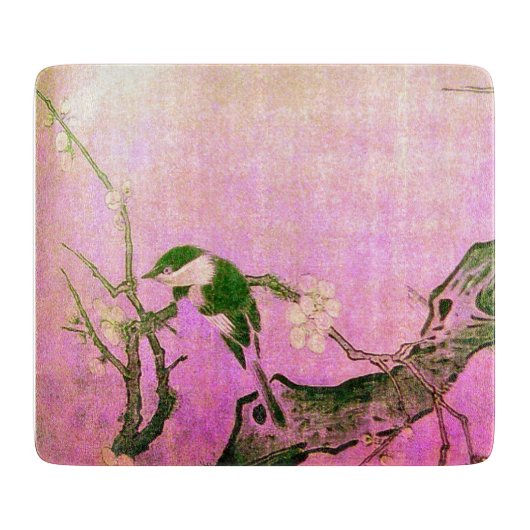 Planche À Découper OISEAU DE PRINTEMPS ET FLEURS D'ARBRE rose Fuchsia (Devant)