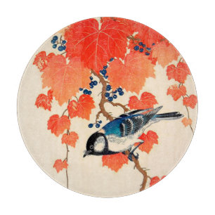 Planche À Découper Oiseau japonais vintage et vigne automnale