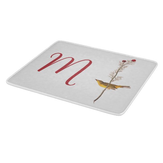 Planche À Découper Oiseau jaune d'Audubon sur fleur avec monogramme (Coin)