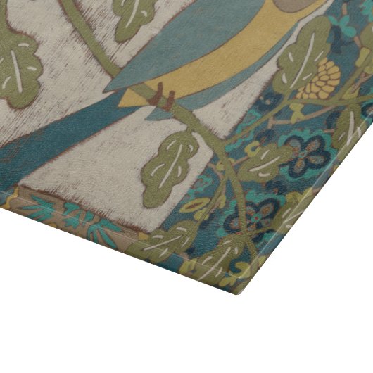 Planche À Découper Oiseau jaune et bleu Turquoise perché sur une bran (Coin)