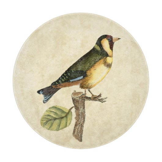 Planche À Découper Oiseau jaune et vert été perché sur une petite (Devant)