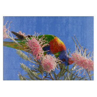 Planche À Découper Oiseau Loriquet Arc-en-Ciel Coloré Mangeant du Nec