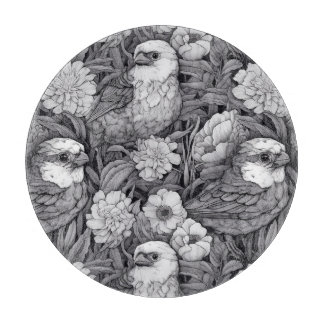 Planche À Découper Oiseau noir et blanc en fleurs