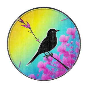 Planche À Découper Oiseau sur une branche avec un fond artistique vib