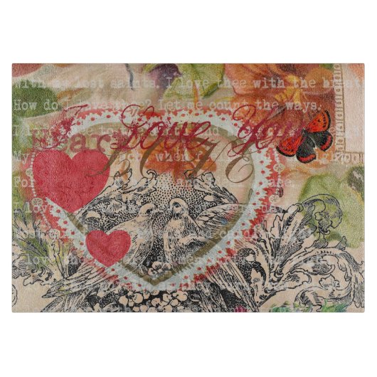 Planche À Découper Oiseaux de l'amour Cœur Rouge Collage d'art (Devant)