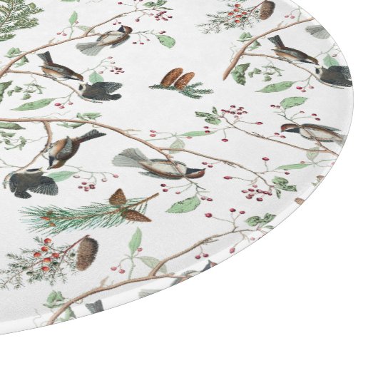 Planche À Découper Oiseaux de poulet Baies et Pinecones Aquarelle (Coin)