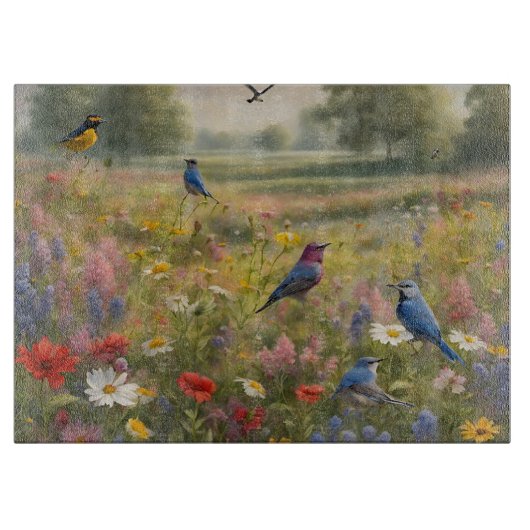 Planche À Découper Oiseaux et Fleurs sauvages dans le pays (Devant)