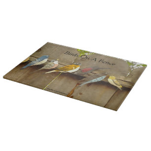 Planche À Découper Oiseaux sur une clôture - Rustique