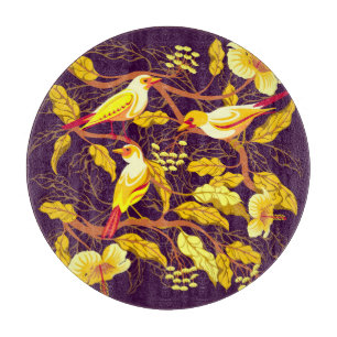 Planche À Découper Oiseaux tropicaux Fleurs exotiques Illustration