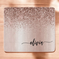 Or Rose Gold - Monogramme Nom Paillettes Rose Blus