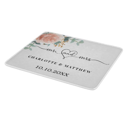 Planche À Découper or rose vert fleuri m mme heart mariage (Coin)