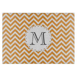 Planche à découper orange de monogramme de Chevr