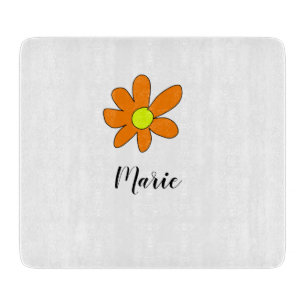 Planche À Découper Orange jaune Daisy abstrait ajouter nom texte feme
