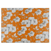 Planche À Découper Orchidée blanche aquarelle sur orange | (Devant)