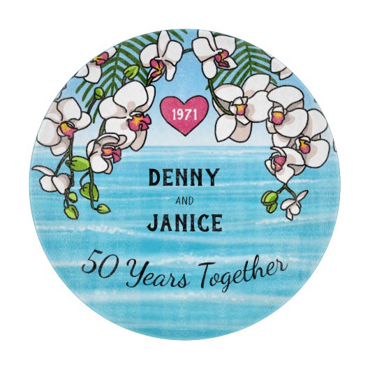 Planche À Découper Orchidées de plage tropicale du 50e anniversaire (Devant)