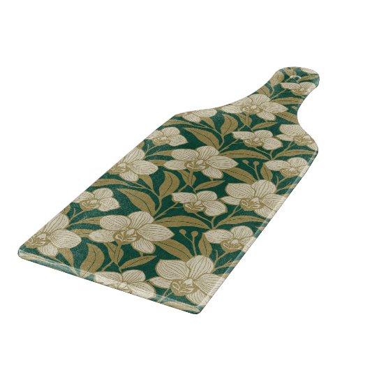 Planche À Découper Orchidées sur motif vert émeraude (Coin)
