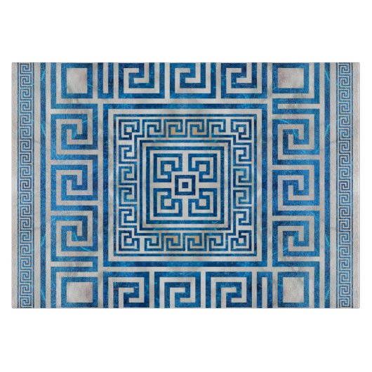 Planche À Découper Ornement de clé grecque - Mander grec - Marbre ble (Devant)