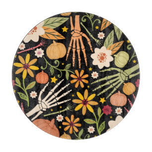Planche À Découper Os d'Halloween, motif floral sans couture.