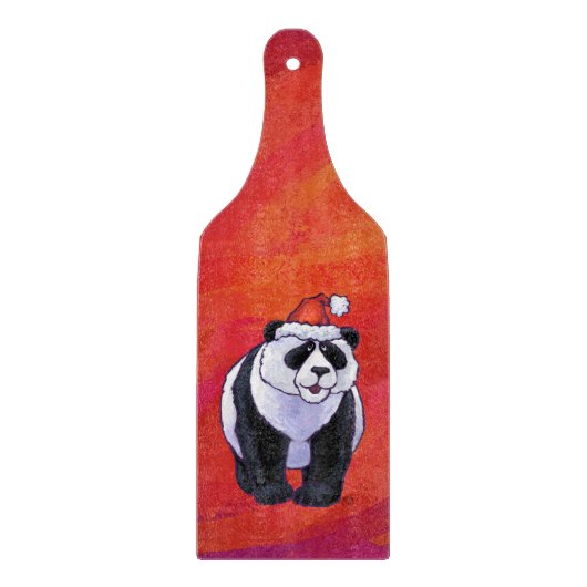 Planche À Découper Ours de panda à Santa Hat sur Rouge (Devant)