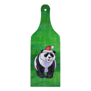 Planche À Découper Ours de panda à Santa Hat sur Vert