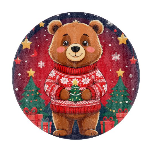 Planche À Découper Ours mignon en pull de Noël (Devant)