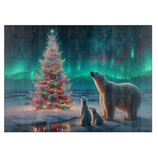 Planche À Découper Ours Polaire Maman Cubs Arbre de Noël Aurora Borea (Devant)