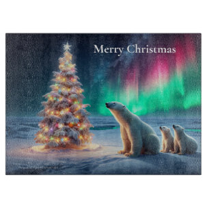 Planche À Découper Ours Polaire Maman Cubs Arbre de Noël Lumières du